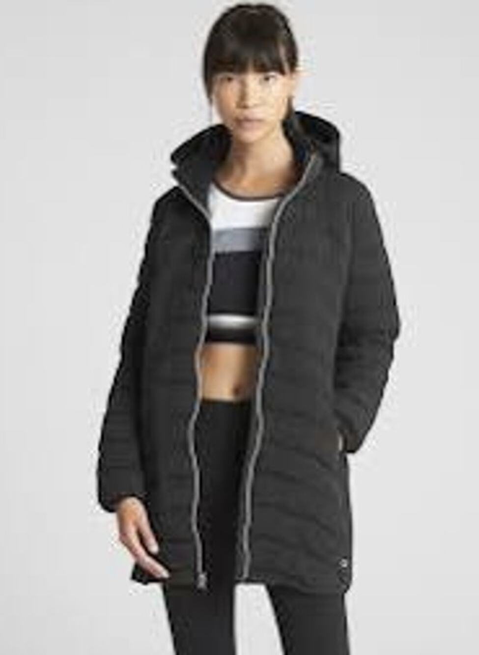 Gap Fit Sz Small Black Long Lightweight Full-Zip Puffer Parka Jacket Coat HR9-9